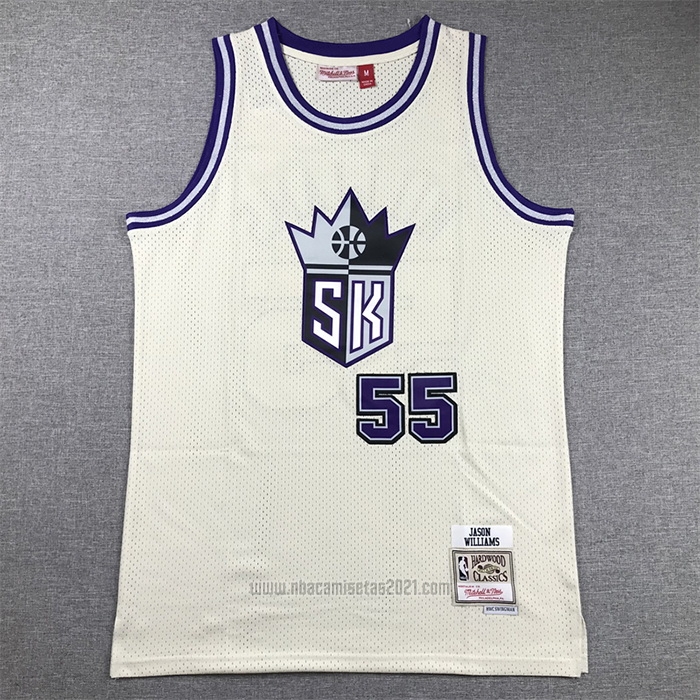 Camiseta Sacramento Kings Jason Williams #55 Mitchell & Ness Chainstitch Crema